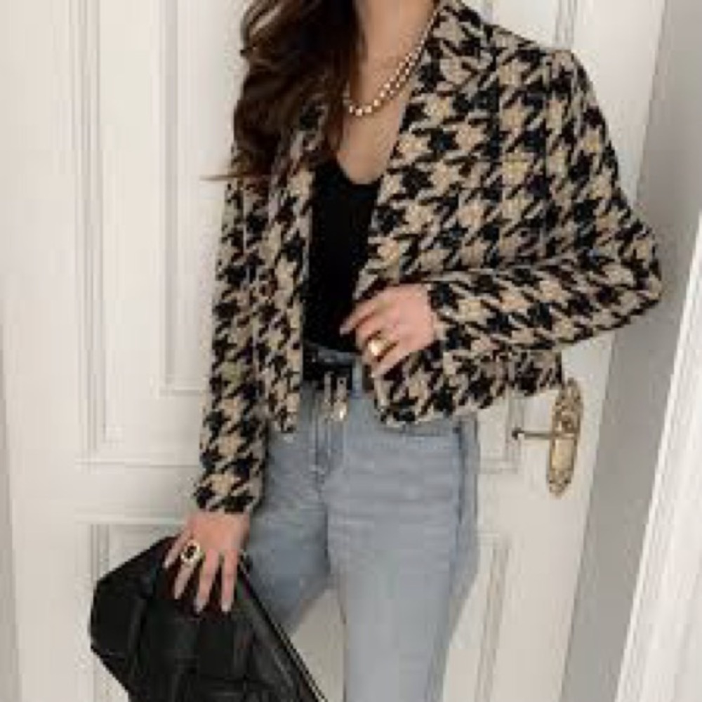 Tweed Cropped Jacket - Black & Cream